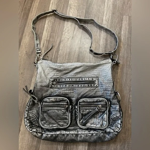 Silver Y2K Maurice’s all saints large crossbody bag flap messenger Grungecore - Picture 1 of 11